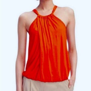 TRINA TURK Imma halter top in orange jersey, size medium